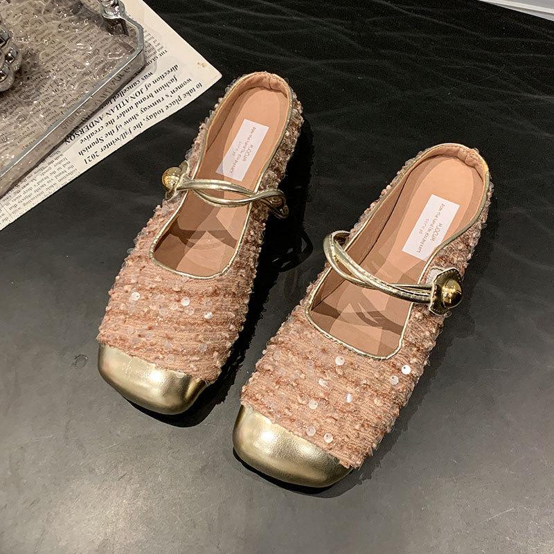 Flat Heel Bag Head Mary Jane Cool Slippers Women's 2025 New Sequined Buling Temperament Sandals with Skirt Half Slippers