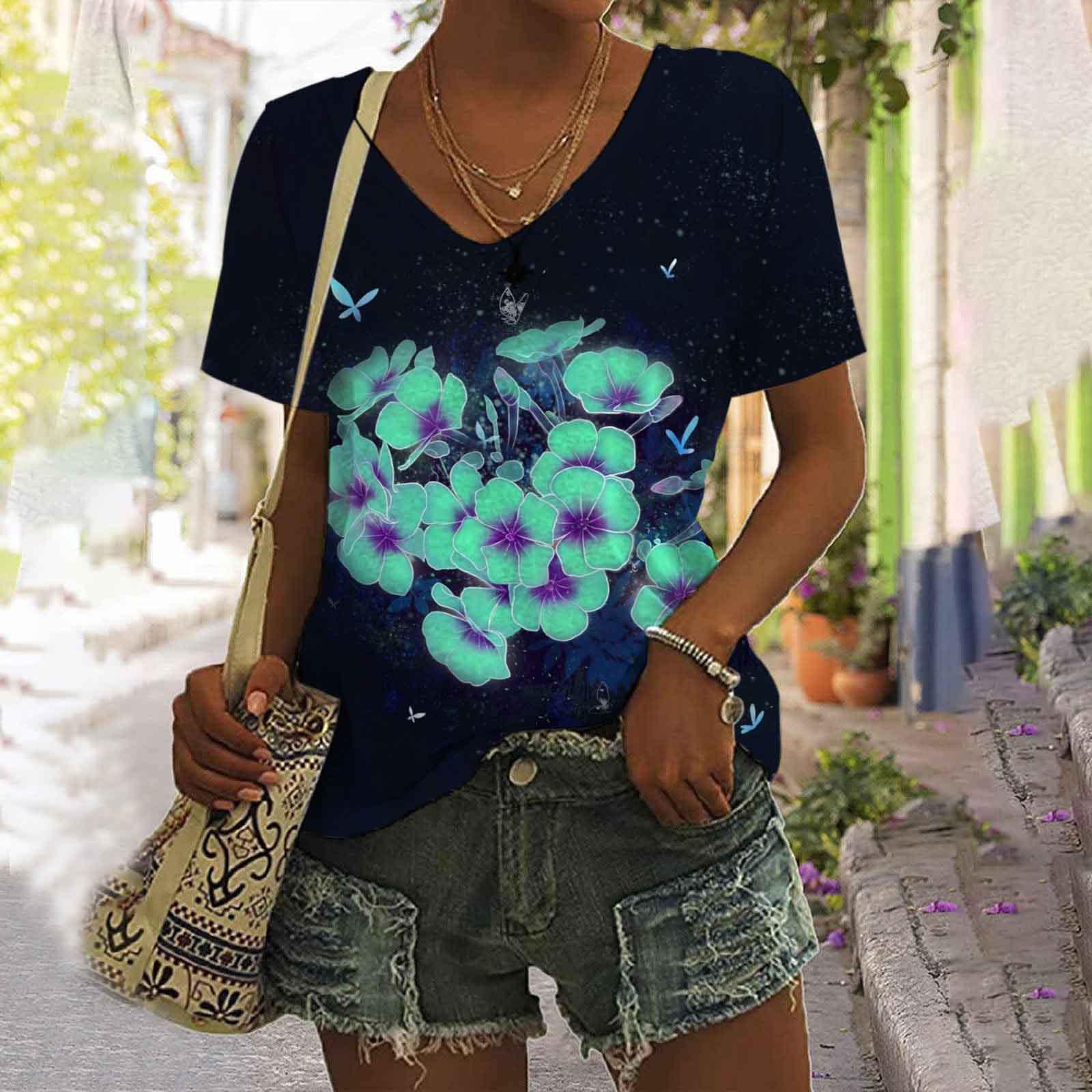 Женская футболка с V-образным вырезом и цифровым принтом в виде бабочки в стиле ретро — фото 4