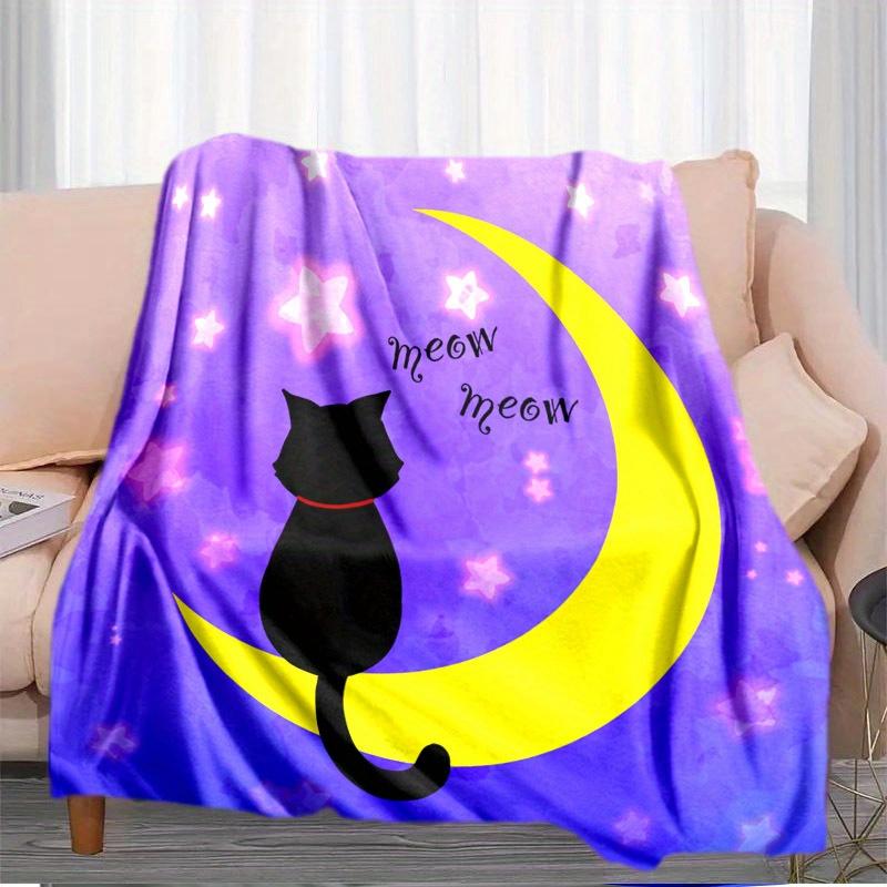 Purple Night Sky Cat Theme Flannel printed blanket suitable for all seasons suitable for living room office sofa and travel