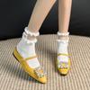 Rhinestone cloth surface with half a pack of towing flats, women's round head 2025 new inner height-increasing shoes, women's new summer