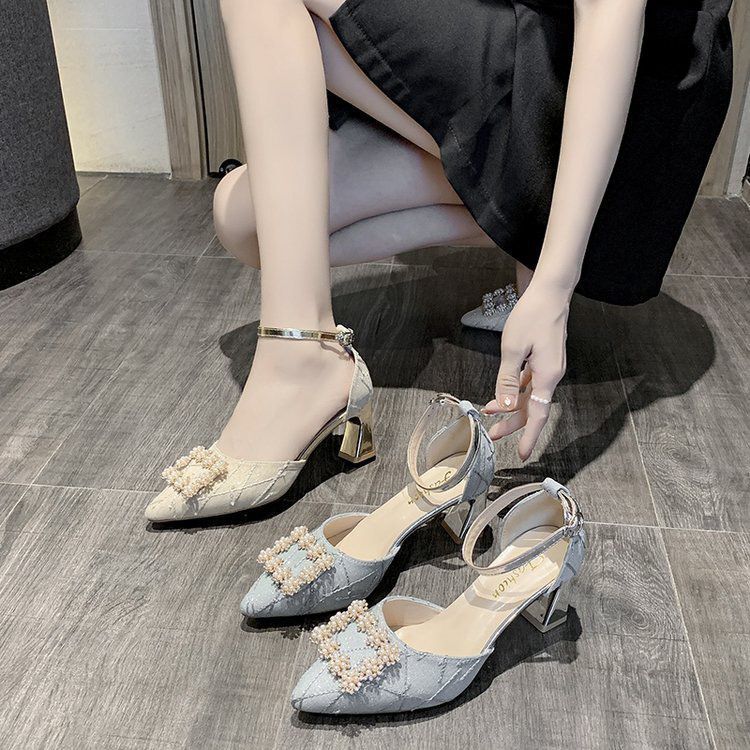 Thick heel fairy style skirt sandals new summer word with pointed high heels female