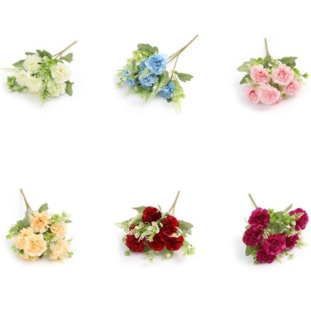 Silk Cloth Artificial Carnation Bouquet Photography Props 6 Heads Simulated Carnation Mother's Day Gifts Wedding Fake Flower