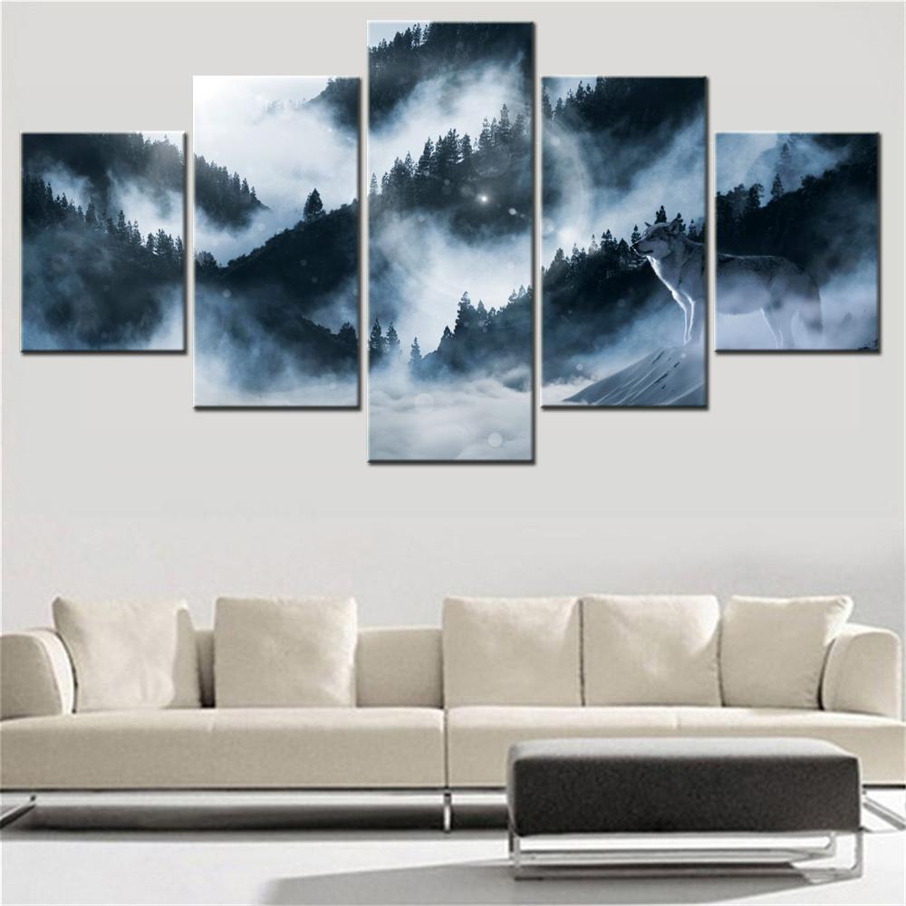 

5 Pieces Canvas Wall Arts Poster Painting Animals Arctic Wolf Winter Wallpaper Home Decor Picture Printing For Living Room Mural 20X35 20X45 20X55CM