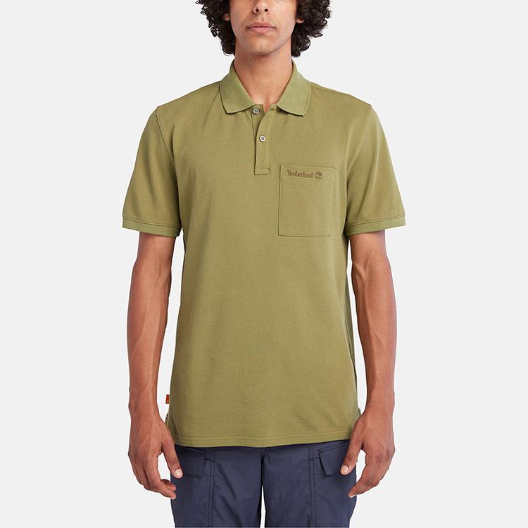 Timberland Logo Print Solid Color Short Sleeve Polo Shirt Men tops Avocado-Green A6QQ1-V46