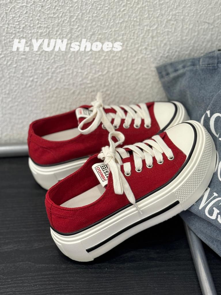 Thin Canvas Shoes Women's 2025 Summer New Irregular Soles Round Head Lace-up Non-slip Thick-soled Casual Board Shoes Women