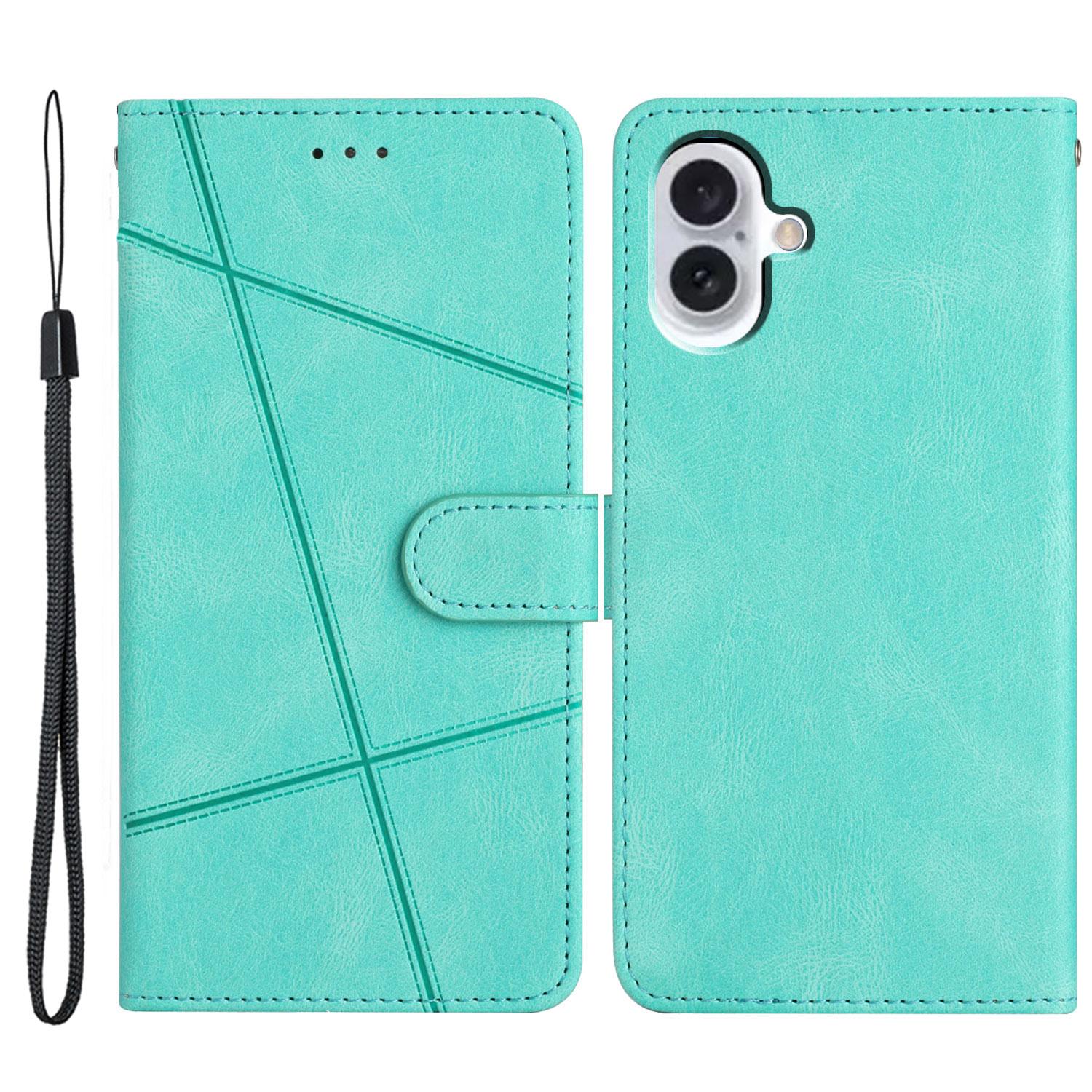 

For iPhone 16 Case Line Pattern PU Leather Phone Case Crazy Horse Texture Green