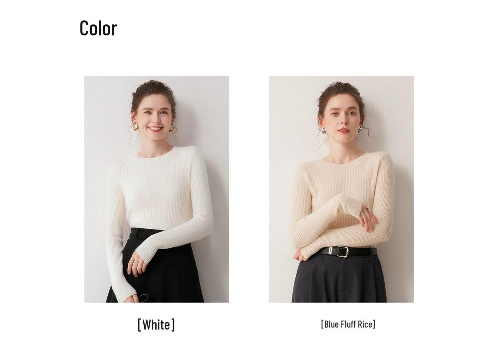 Autumn/Winter Women's Striped 100% Cashmere Round Neck Slim Knit Sweater