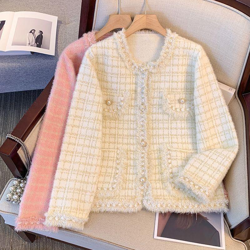 Spring 2025 Fashionable Women's Imitation Mink Knit Cardigan - Fragrant Socialite Style
