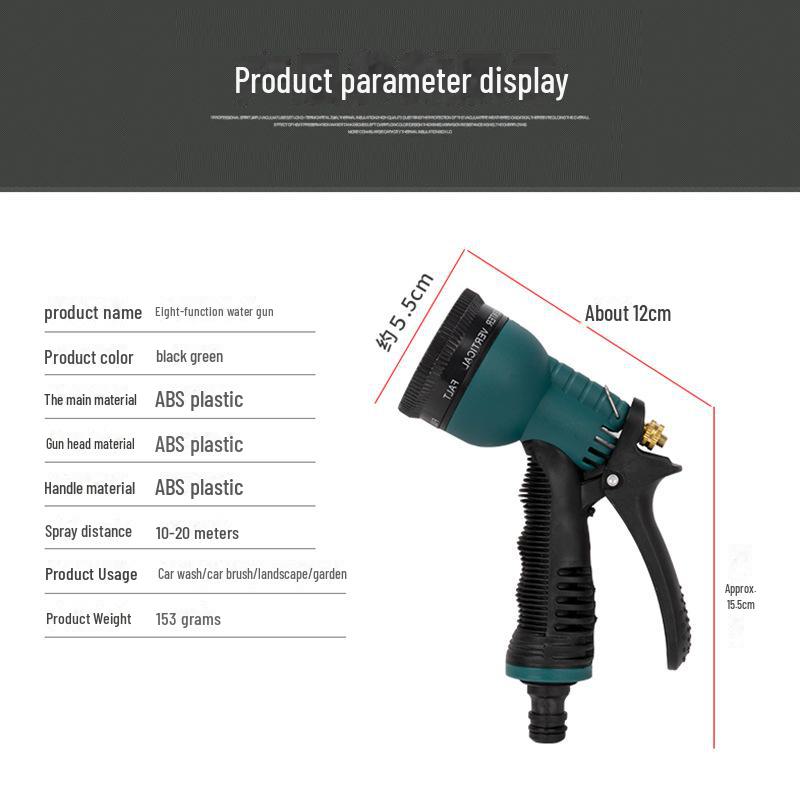 8-Function Garden & Car Wash Water Gun: Multifunctional Nozzle for Sprinkling, Washing, and Watering with Brush