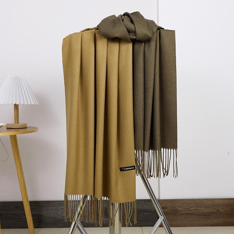 Double-sided Two-color Scarf for Women Autumn and Winter High End New Wool Scarf Shawl Imitation Cashmere Scarf