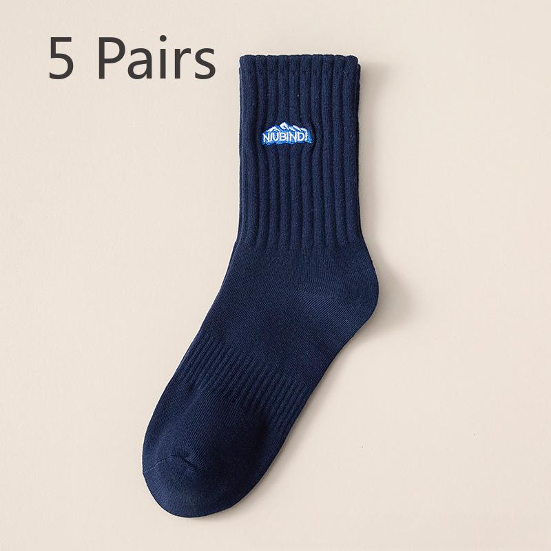 5 Pairs of Men's Autumn Anti Odor and Sweat Absorbing Sports Basketball Mid Top Socks