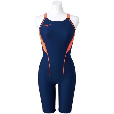 Mizuno Exersuit Half Suit Navy X Fiery Size for Competitive and Training Swims Women's N2MG8278, Coral, S,