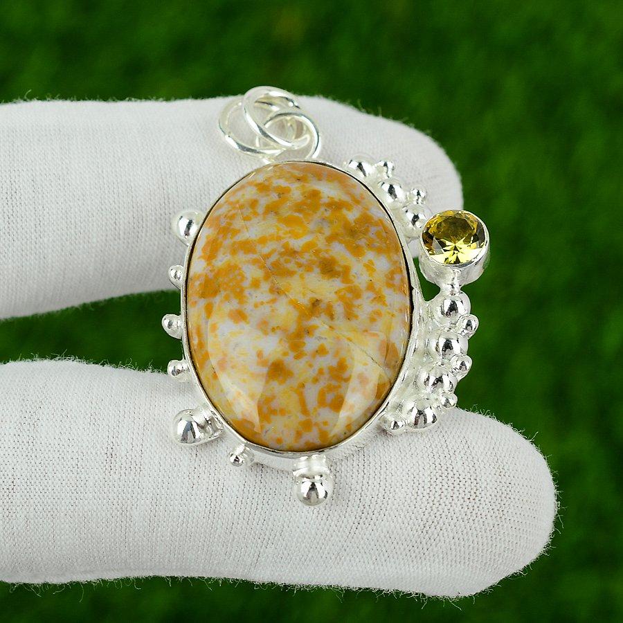 

Natural Polka Dot Agate Gemstone Jewelry 925 Sterling Silver Pendant For Girls