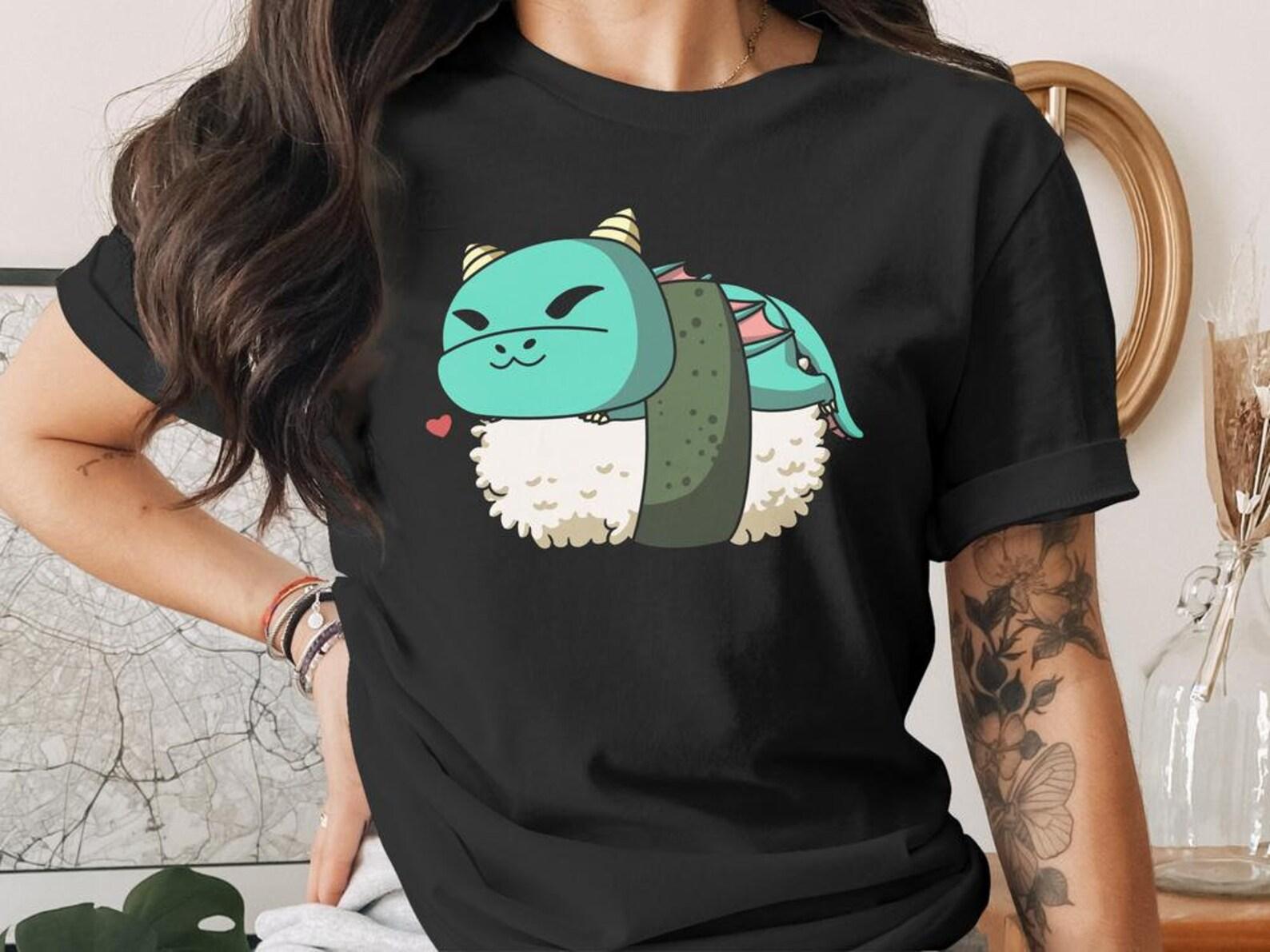Cute Sushi Dragon T-Shirt, Japanese Anime Gift, Kawaii Anime Sushi Shirt, Cute Japan Manga Art XL