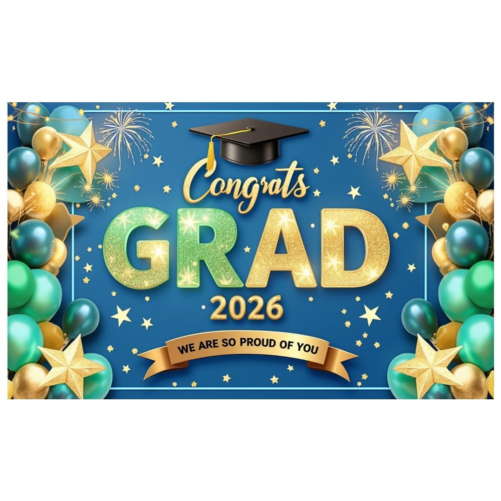 Congrats Grad Background Graduation Cap Grad Event Banner Graduation Celebration Banner Black Gold  Grad Party Banner