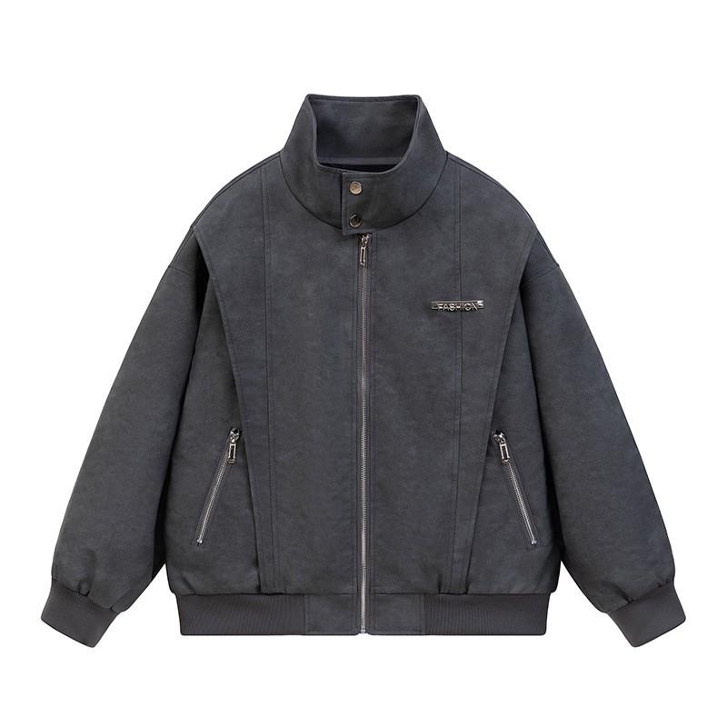 Mens PU Leather Harrington Jacket Pilot Style Workwear Outerwear Clean Fit Baseball Coat