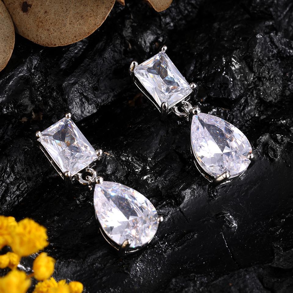 ZAKOL Elegant Square Teardrop Zirconia Dangle Earrings For Women Sparkling Bridal Wedding Party Jewelry Gift