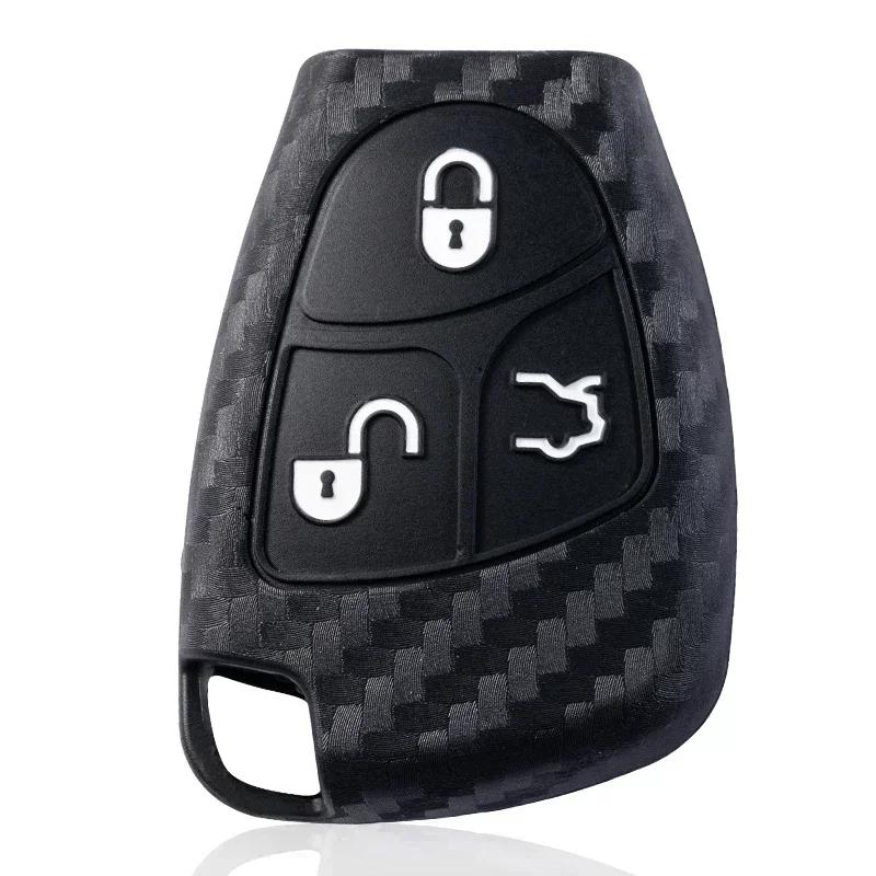 New Carbon Fiber Silicone Car Key Case For Mercedes Benz C B E R Class Gl Cls Clk Slk W203 W211 W204 3Bnt Remote Key Cover