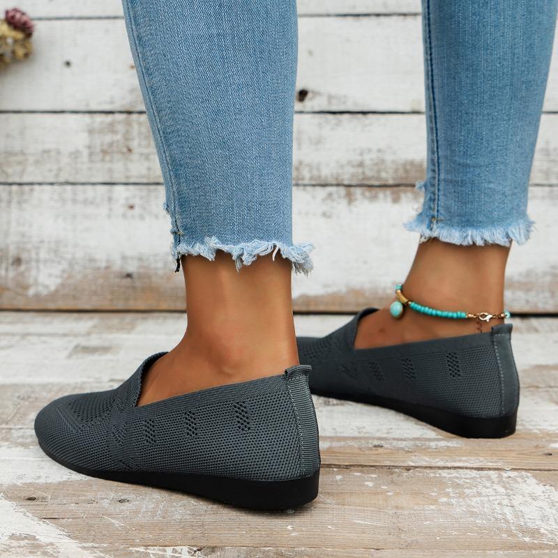 Large Size Single Shoes Women's Autumn New Fly-woven Mesh Surface Shallow Mouth One Pedal Lazy Flat Bottom Casual Women's Shoes