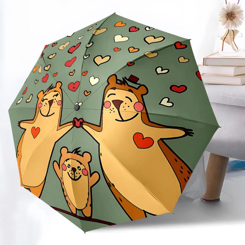 1pc Love Family Cartoon Automatic Open/Close Umbrella with Folding feature Compact Travel Umbrella, Lightweight design, for Commuting038