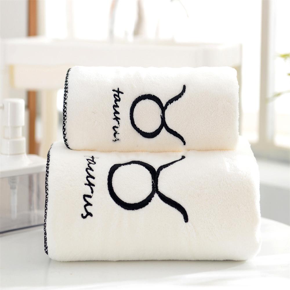 Constellation Bath Towel Soft Absorbent Embroidered LOGO Gift Household Bathroom Towel Bathrobe Coral Fleece Bath Towel Set