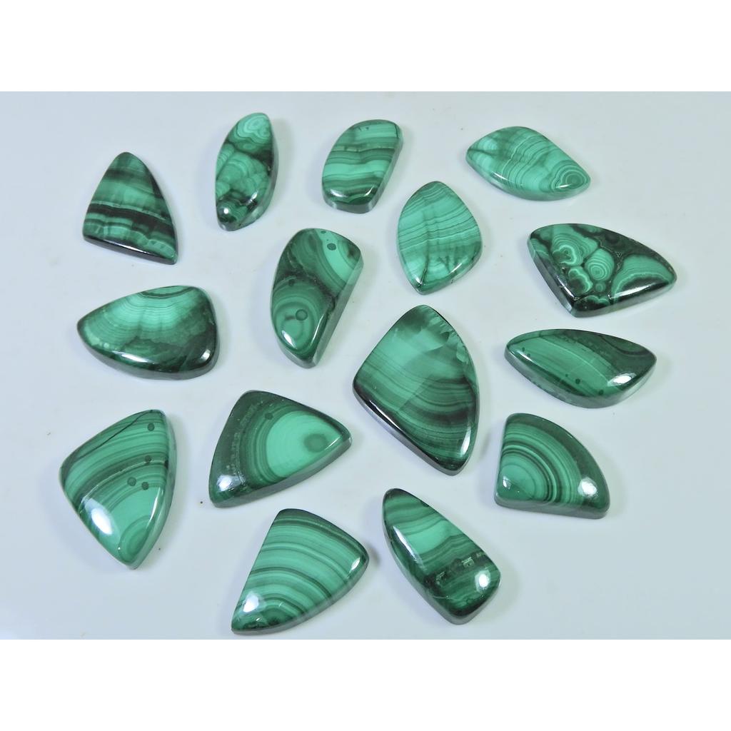15Pcs Natural Green Malachite Fancy Cabochon Loose Gemstone 273Cts. Lot C-477