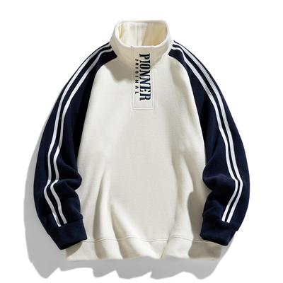 Men's Stand Up Collar Hoodie for Spring and Autumn, Men's Color Blocked Loose Sweater