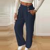 Damen Freizeithose Elastischer Hoher Bund Einfarbig Lange Hose mit Taschen Gerades Weites Bein Pendeln Arbeit Reisen Lässige Hose