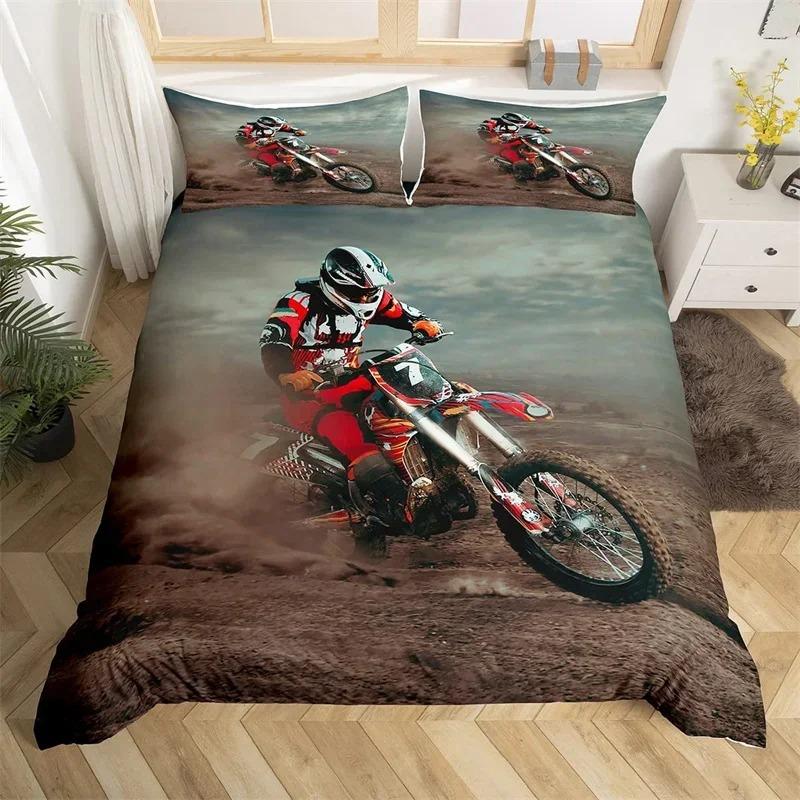 Extremsport Bettbezug Motocross Bettwäsche-Set für Jugendliche Teenager Jungenzimmer Mikrofaser 3D Motocross Rennsport Moves Thema Bettdeckenbezug