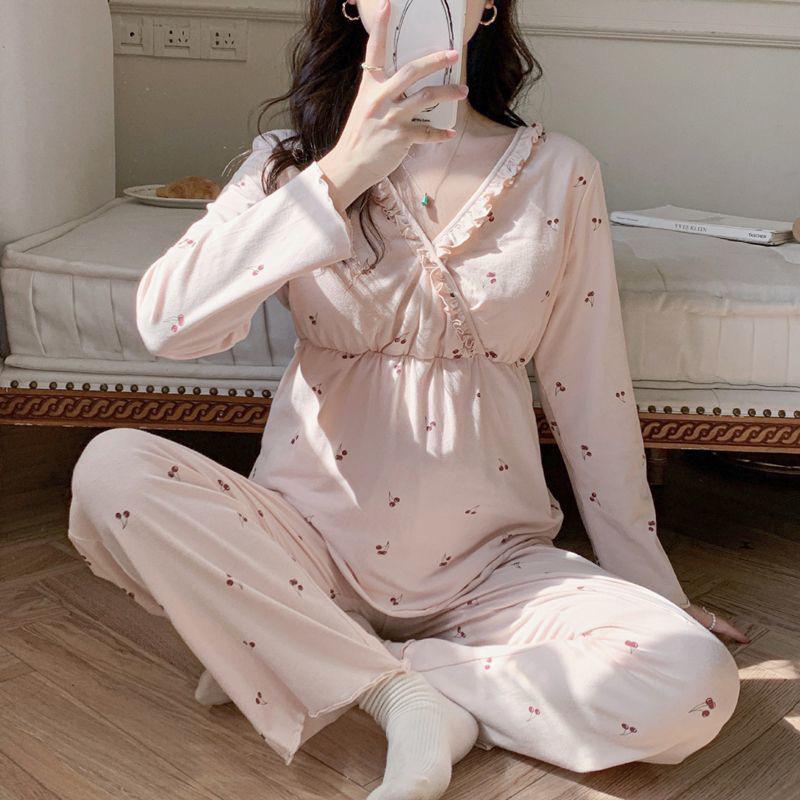 Spring & Autumn Maternity Pajama Set: Long Sleeve & Pants for Postpartum Nursing
