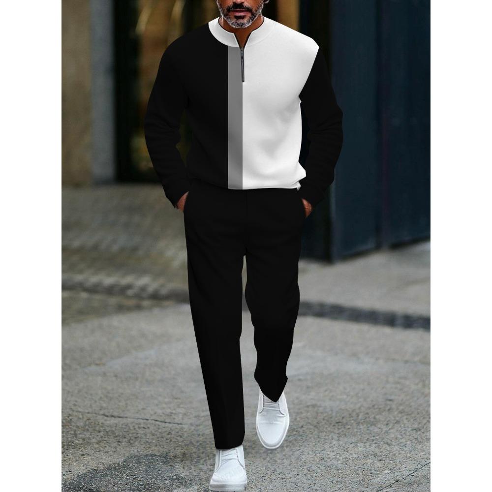 Spring Autumn Fashion Streetwear Men's Long-Sleeved Half-Zipper Stand-Up Collar Men's Casual Sportswear Two-Piece Set