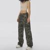 Women's Army Green Camo High-Waist Wide-Leg Jeans - Summer Casual Hip-Hop Style