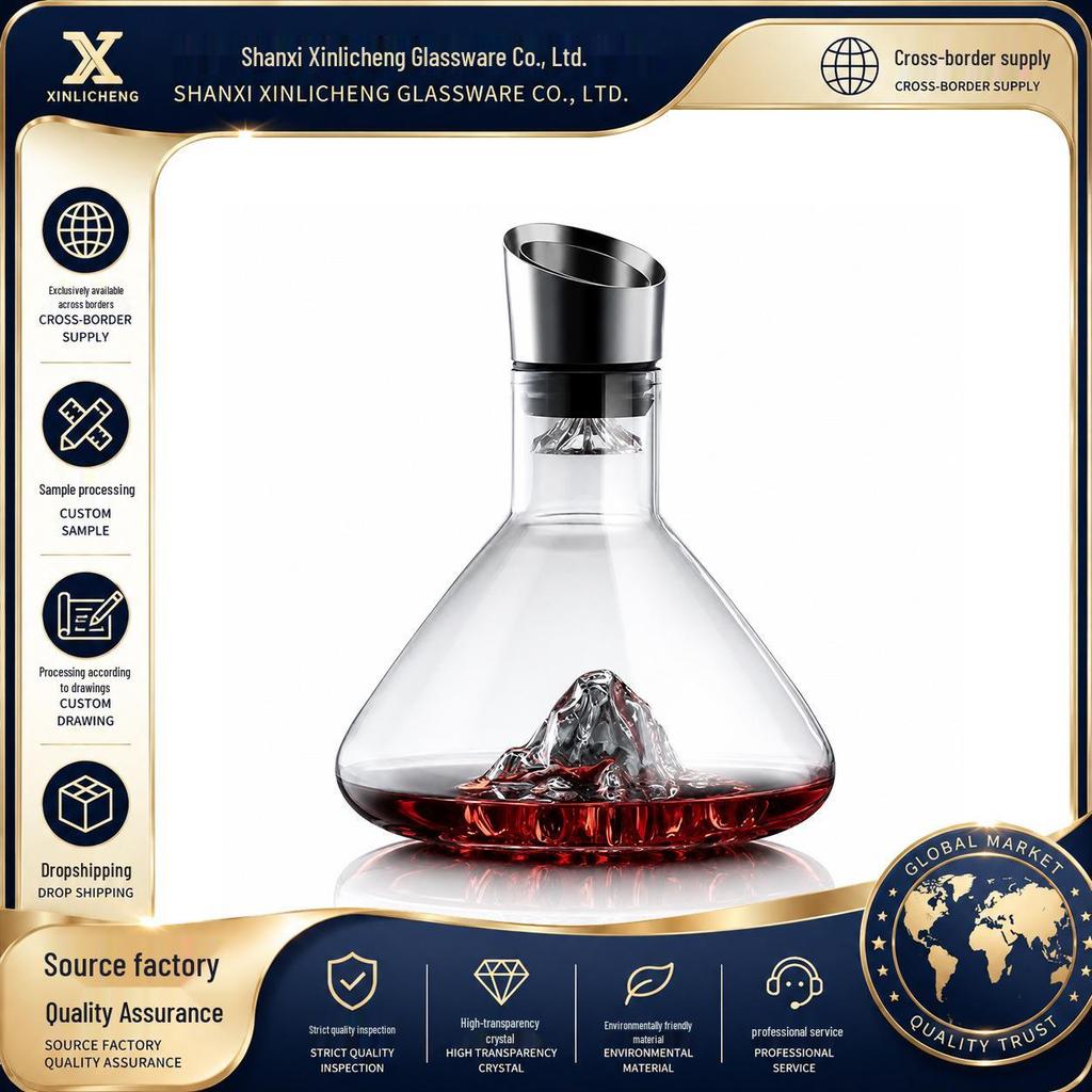 Golden Mountain Crystal Glass Wine Decanter with Large Capacity