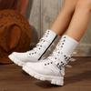 Women's Platform Martin Boots Women's Autumn and Winter New Fashion Round Toe Leather Buckle Motorcycle Boots Women's Boots