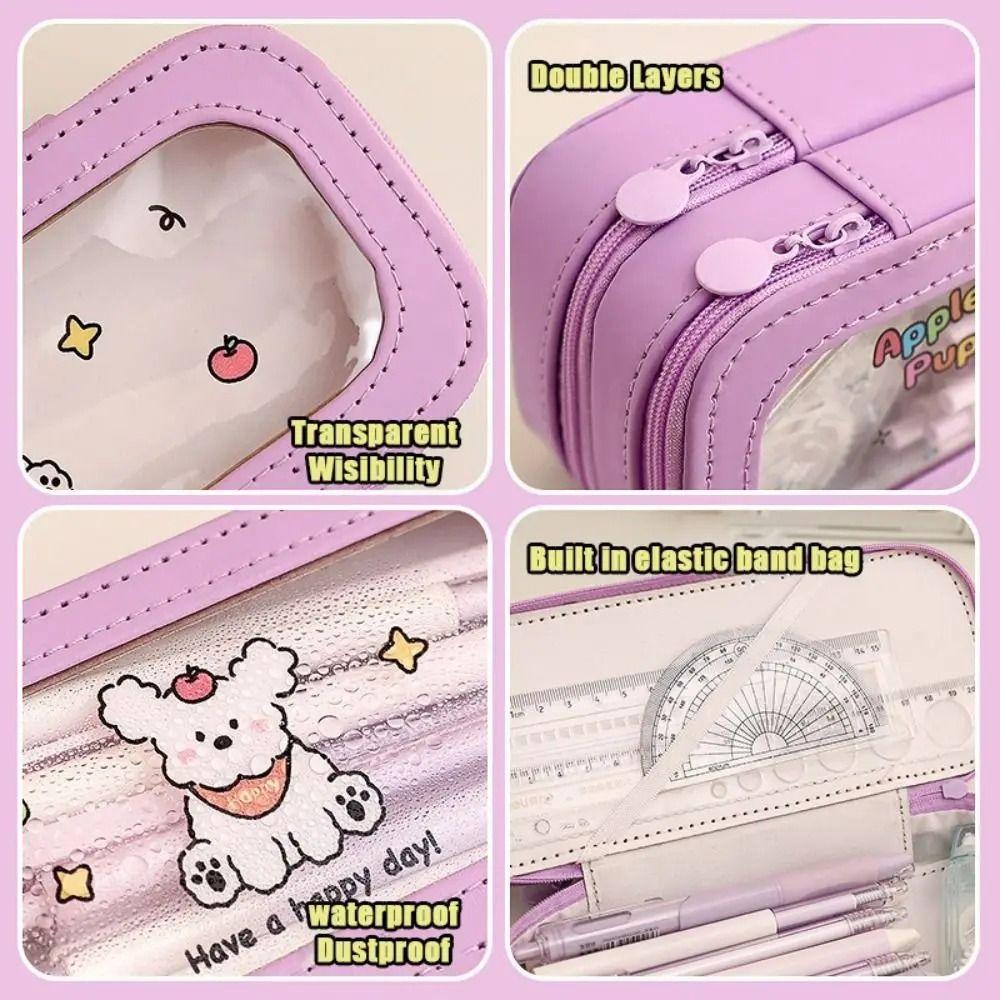 Aesthetic Transparent Pencil Bag Panda Stationery Storage Bag School Office