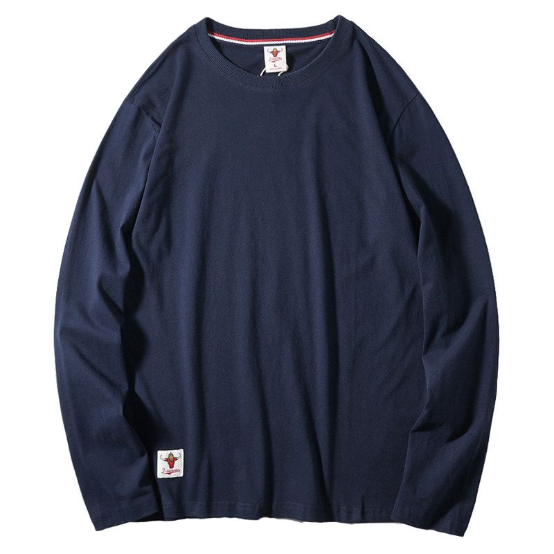 Export Tail Order T-Shirt Men's Long Sleeves Pure Cotton Autumn American Fashion Brand Bottoming Shirt Cut Label Original Order Menswear Clothing
