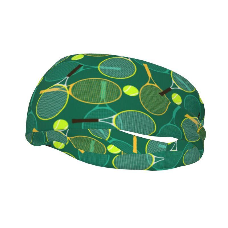 Tennis Rackets and Balls Print Sports Sweatband Sweat Absorbing Headbands for Fitness Running Cycling Yoga Gym Tennis Exercise