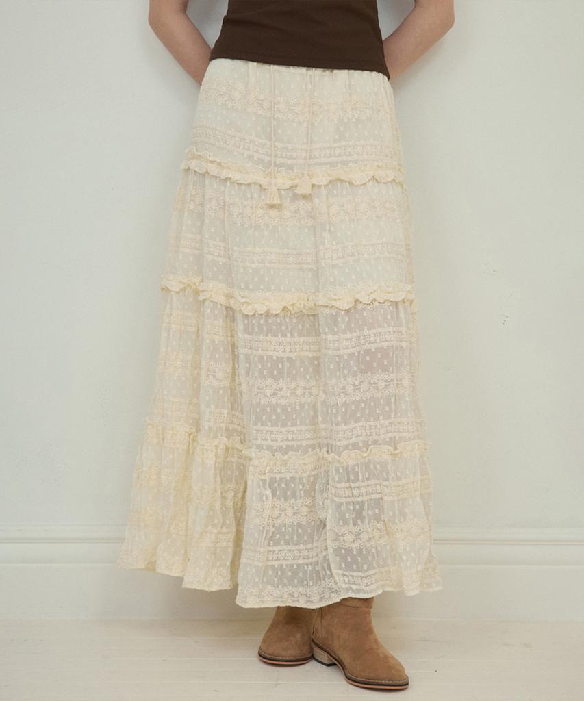Aueonoseuteljia Lace Shirring Cancan Skirt_Cream(O25-Sk06)