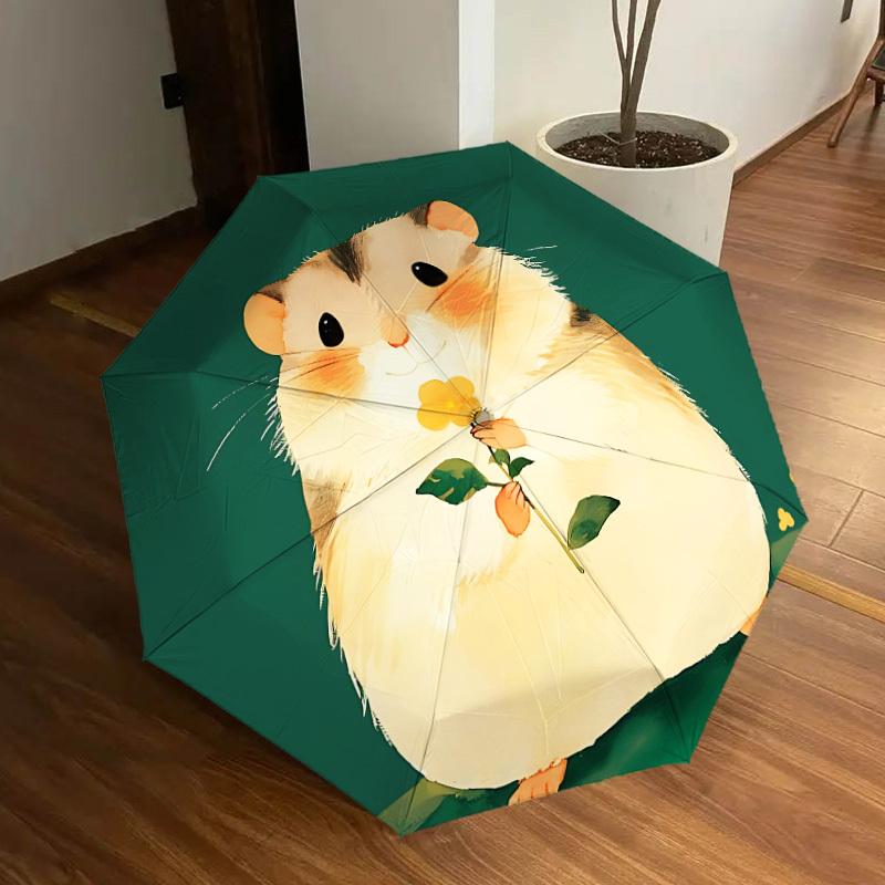 1pc Hamster Flower Automatic Folding Umbrella - Portable Collapsible Design, 8-Rib Iron Frame, Casual Outdoor Accessory yy251215225