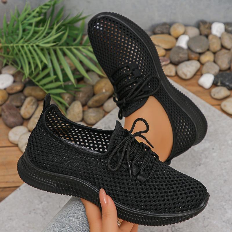 Women's Breathable Mesh Lace-Up Casual Shoes, Multicolor Versatile Comfort Footwear For Commuting And Shopping, Available In Large Sizes.