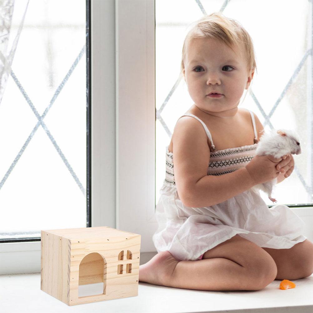 Natural Wood Hamster House Wooden Hideout For Animals Desk Pet Habitat Rabbit Cage Guinea Pig Home Chinchilla House Playpen