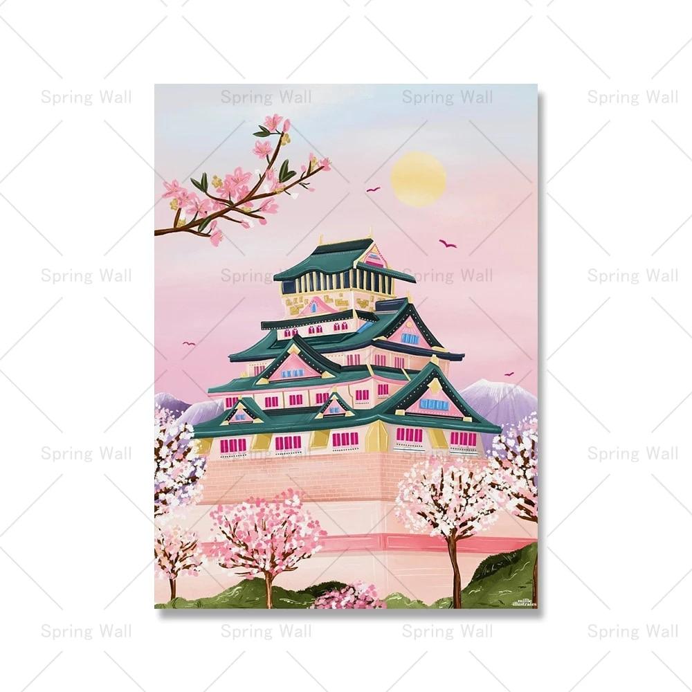 Rosa Dubrovnik Osaka Castle Kirschblüte Japan Wand Kunst Leinwand Malerei Nordic Poster Und Drucke Bild Für Wohnzimmer Dekor Kein Rahmen