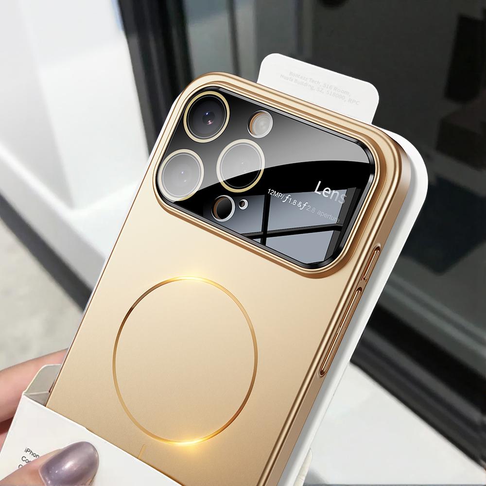 For iPhone 16 Pro Magnetic Case Large View Window Matte PC Phone Back Cover with Lens Film