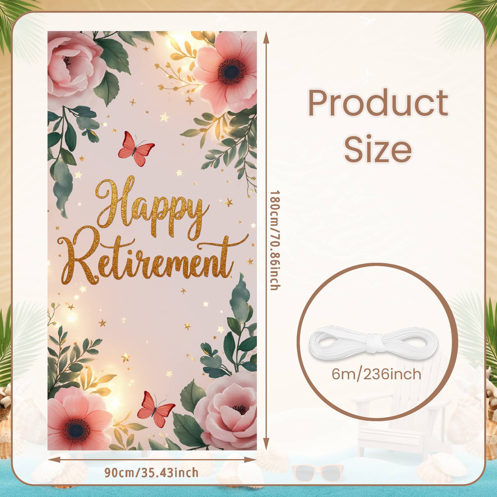 Happy Retirement Banner Butterfly Accent Retirement Event Banner Retirement Display Gold Star Decor For Banquet Decoration