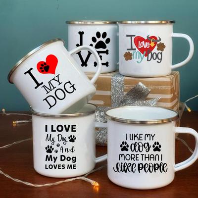 Jag Älskar Min Hund Tryckt Emajmugg Original Frukostmuggar för Sublimering Ölkaffe Mugg Rostfri Mugg Kawaii Dryckesvaror