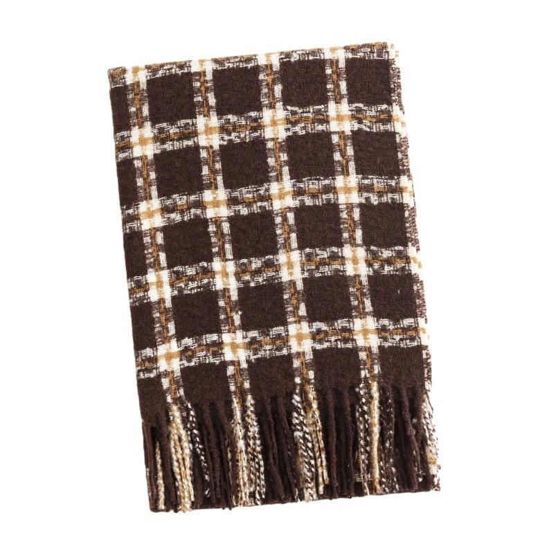 checkerboard scarf women's winter commuting cold protection neck scarf medium and long thermal shawl scarf women
