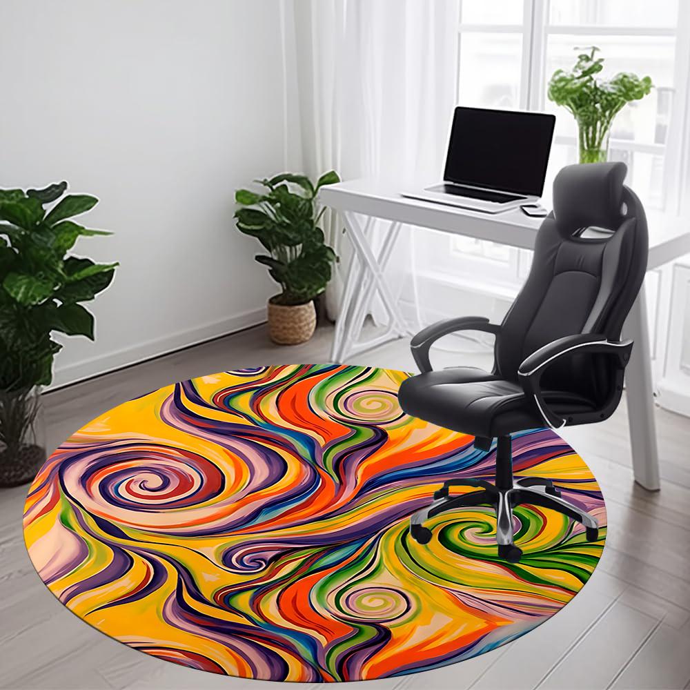 1pc Swirls Abstract Office Round Area Rug, Indoor Mat Suitable ForOffice, Under Office Chairs Bedroom Living Room Home Decor, Room Deco Q033