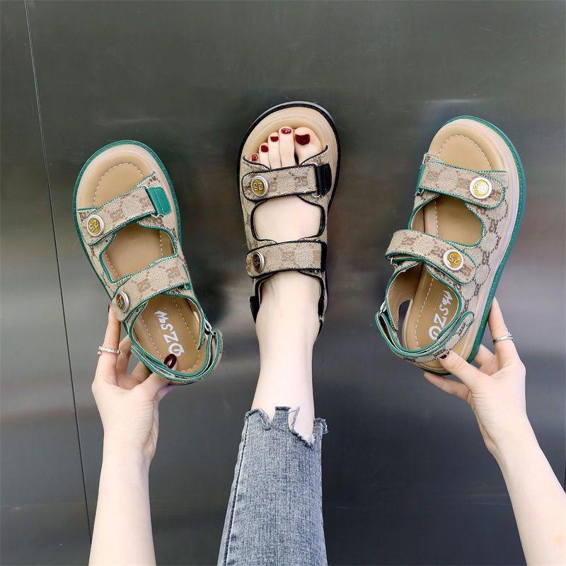 2025 Plateausandalen Damen Klettverschluss Kleiner Duftender Wind Strandschuhe Leichtgewicht Studenten Damenschuhe Vielseitig Sport und Freizeit
