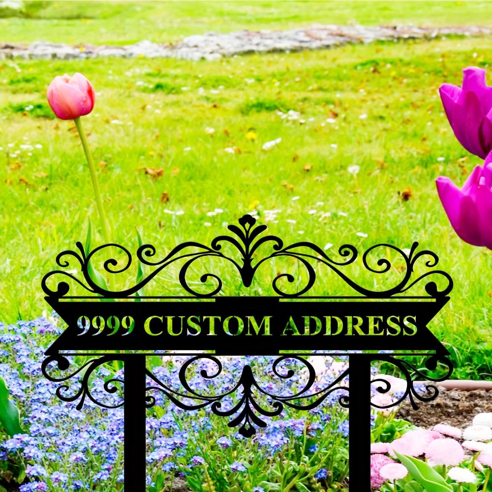 Custom Metal Address Sign Black Street Number Plate Ornate Scroll Yard Decoration