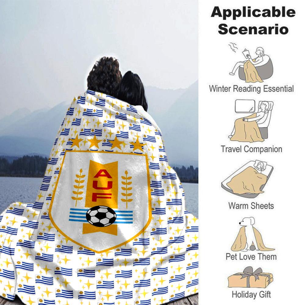 Uruguay Celeste Football Print Flannel Blanket High Quality Warm Comfortable Cover for All Seasons Perfect for Gifts Home Decor